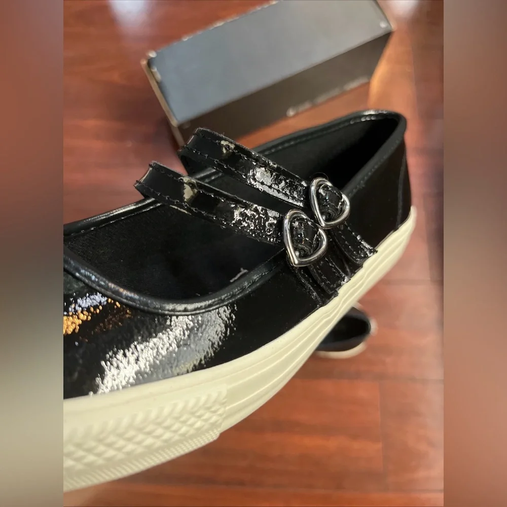 Women 7.5 Converse Dainty Mary Jane Slip Black Patent Leather Valentines Day New - Picture 10 of 16